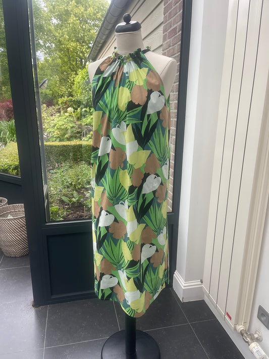 katoenen kleedje Nicky in groene/camel/limoen print