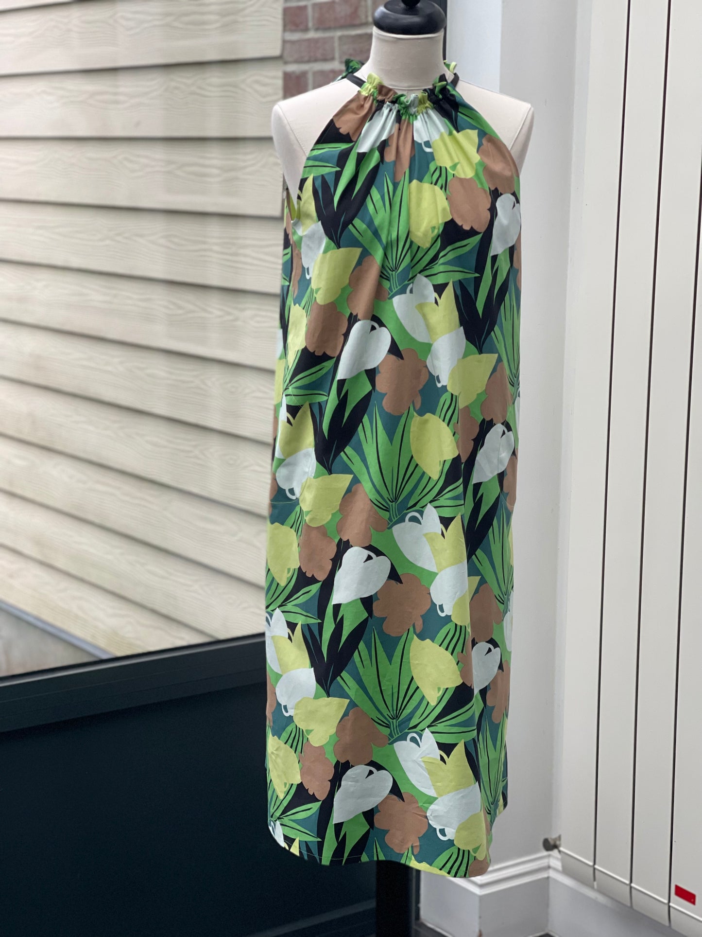 katoenen kleedje Nicky in groene/camel/limoen print
