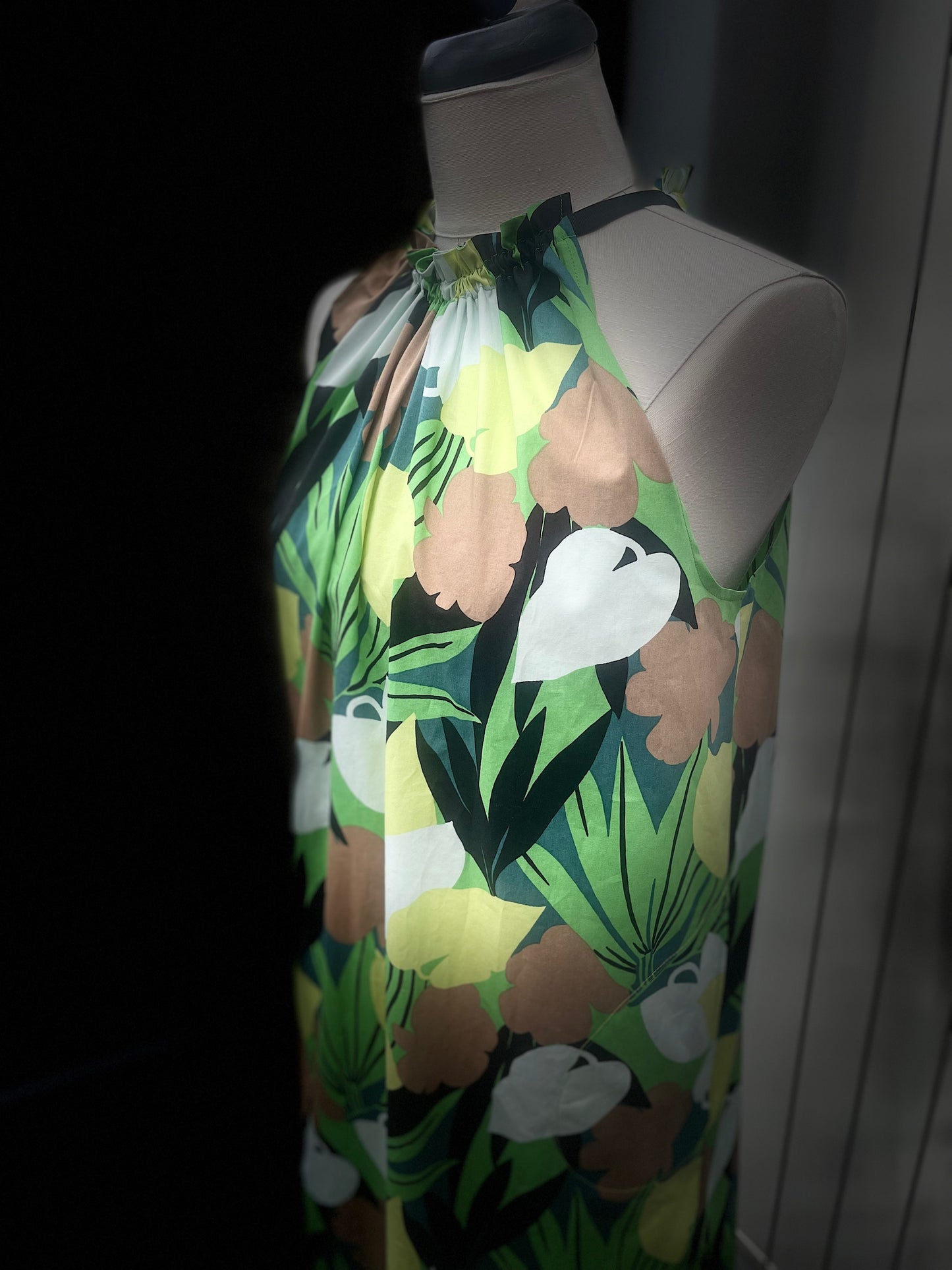 katoenen kleedje Nicky in groene/camel/limoen print