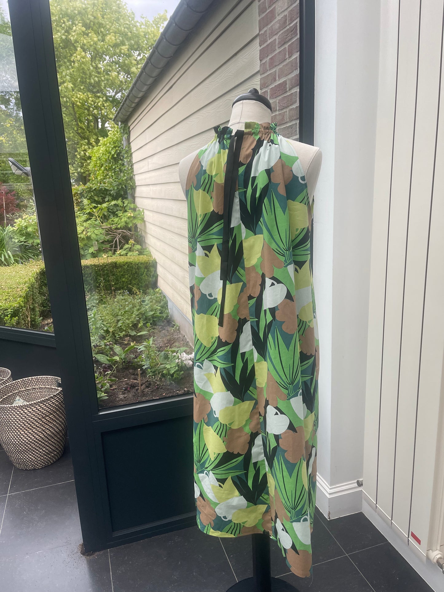 katoenen kleedje Nicky in groene/camel/limoen print