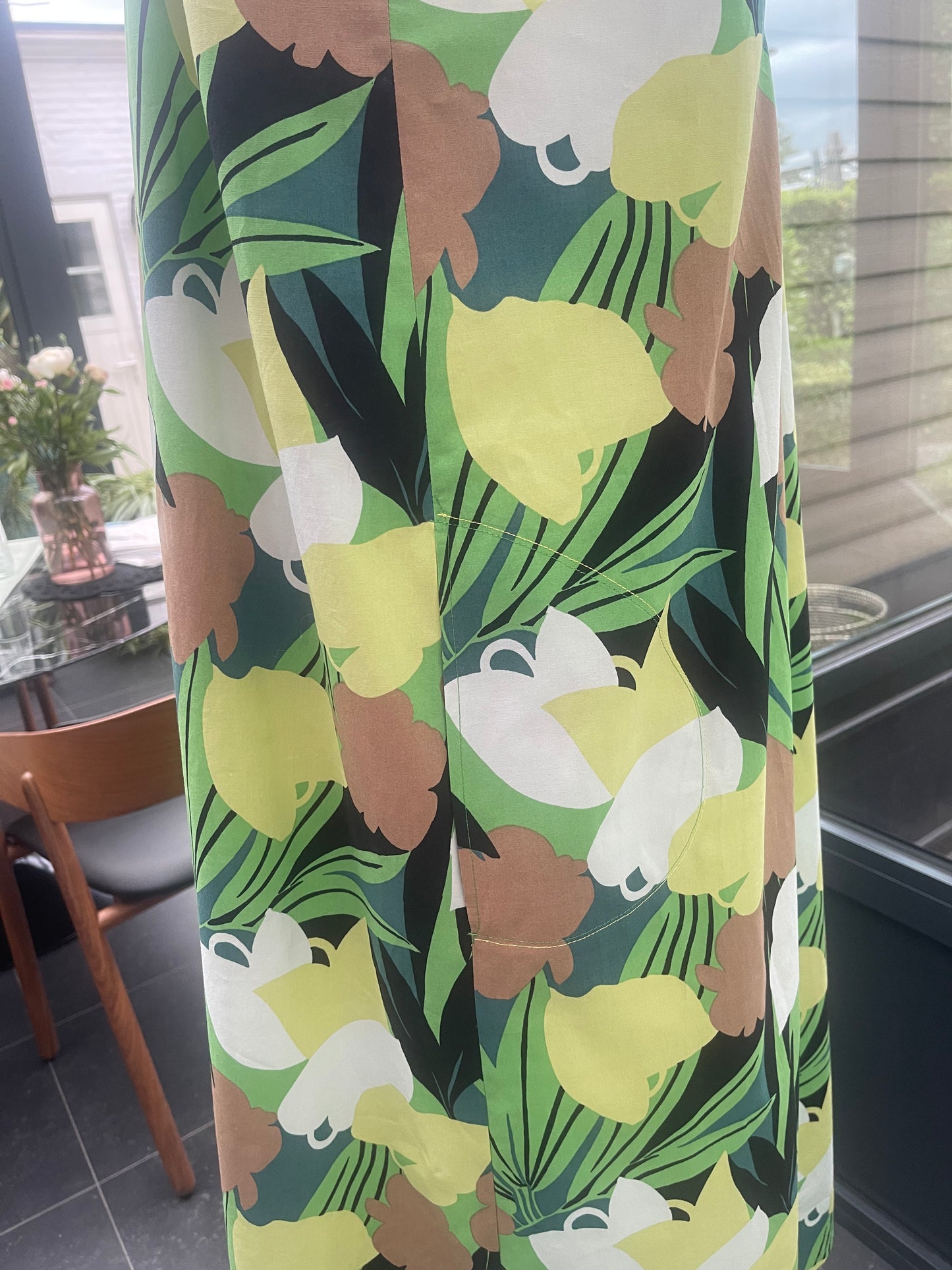 katoenen kleedje Nicky in groene/camel/limoen print