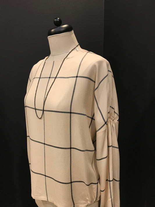 bloesje Nona zwart camel ruit 3/4 mouw onmiddellijk leverbaar.